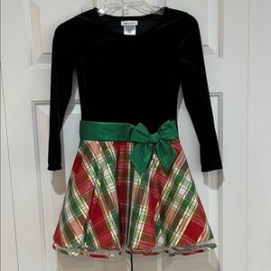 Bonnie Jean Black Velvet Holiday Plaid Fit & Flare Party Dress Size 10 EUC